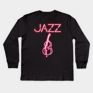 Jazz Double Bass Neon Design Kids Long Sleeve T-Shirt